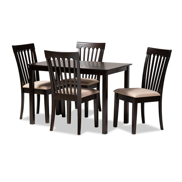 Baxton Studio Minette Sand Upholstered Espresso Finished Wood 5-Piece Dining Set 153-9397-8026 - main